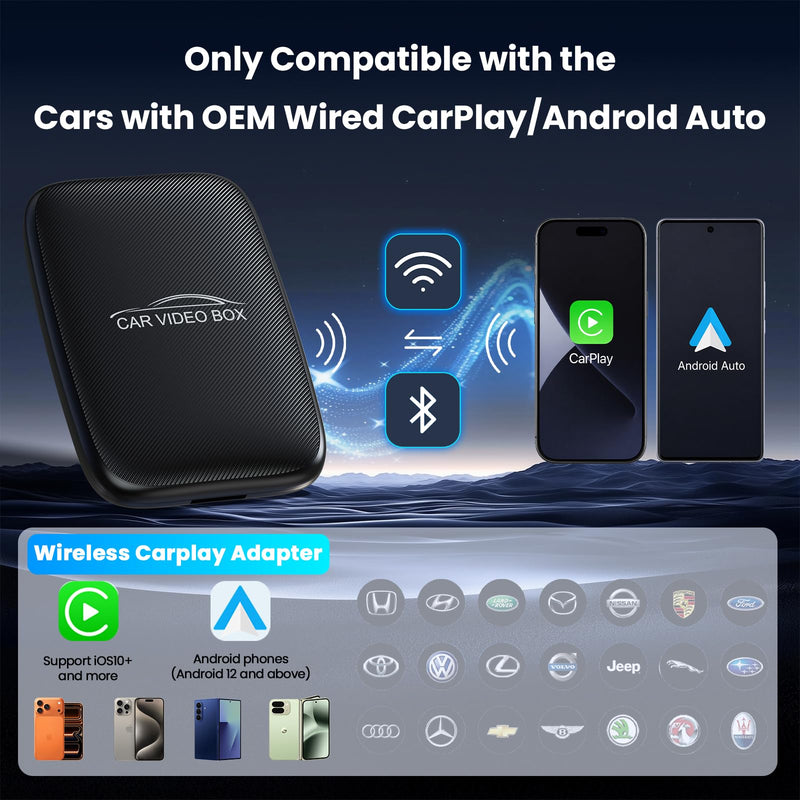 CarPlay AI Box 2026 Upgraded—Wireless CarPlay & Android Auto Adapter, Magic Video Box Support YouTube,TF Card,Wired-to-Wireless Conversion, Plug and Play carplay adapter for IOS10+/Android 11+ Small