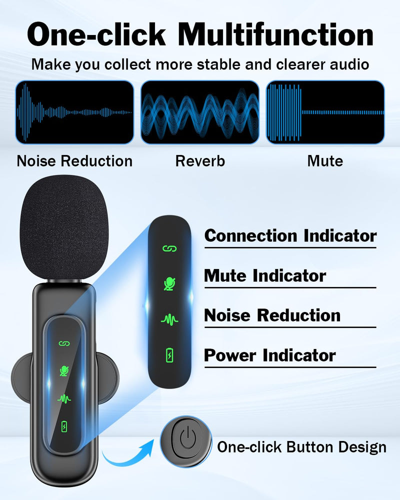 PoP voice 3in1 Wireless Lavalier Microphone for iPhone/Android/Camera/iPad, mini Microphone with Magnetic Collar Clip, Mini Lapel Lav Mic with Noise Reduction for Vlog YouTube TikTok Interview