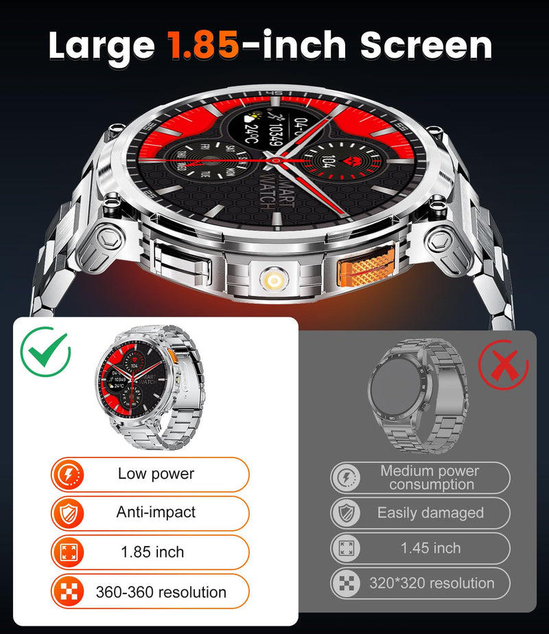 ESFOE 1.85" Large Screen Smart Watches for Men Compatible with iOS Android, LED Flashlight/730mAh Large Battery, Fitness Tracker with Heart Rate/Sleep Monitor/100+ Sports Mode, Bluetooth Call(Silver) Silver Style C