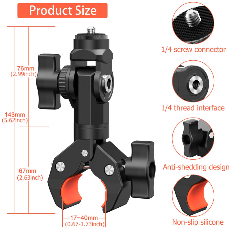 [AUSTRALIA] - Bike Motorcycle Handlebar Holder Action Camera Mount for Gopro 12/11/10/9/8/7/6/5/4 Insta360 X3/X4, Super Clamp Camera Mount Magic Arm Bracket with 1/4" Thread for DSLR/Lights/Monitor Pole Tube Mount Super Clamp Mount 