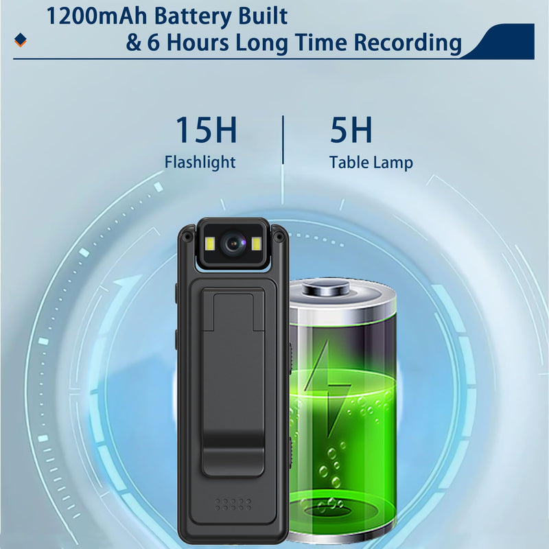 HD1080P Wearable Mini Body Camera Video Camera 180° Rotating Lens Motion Detection Night Auxiliary Lights 6HR Battery Body Cam for Sports Personal Security Police Law Enforcement
