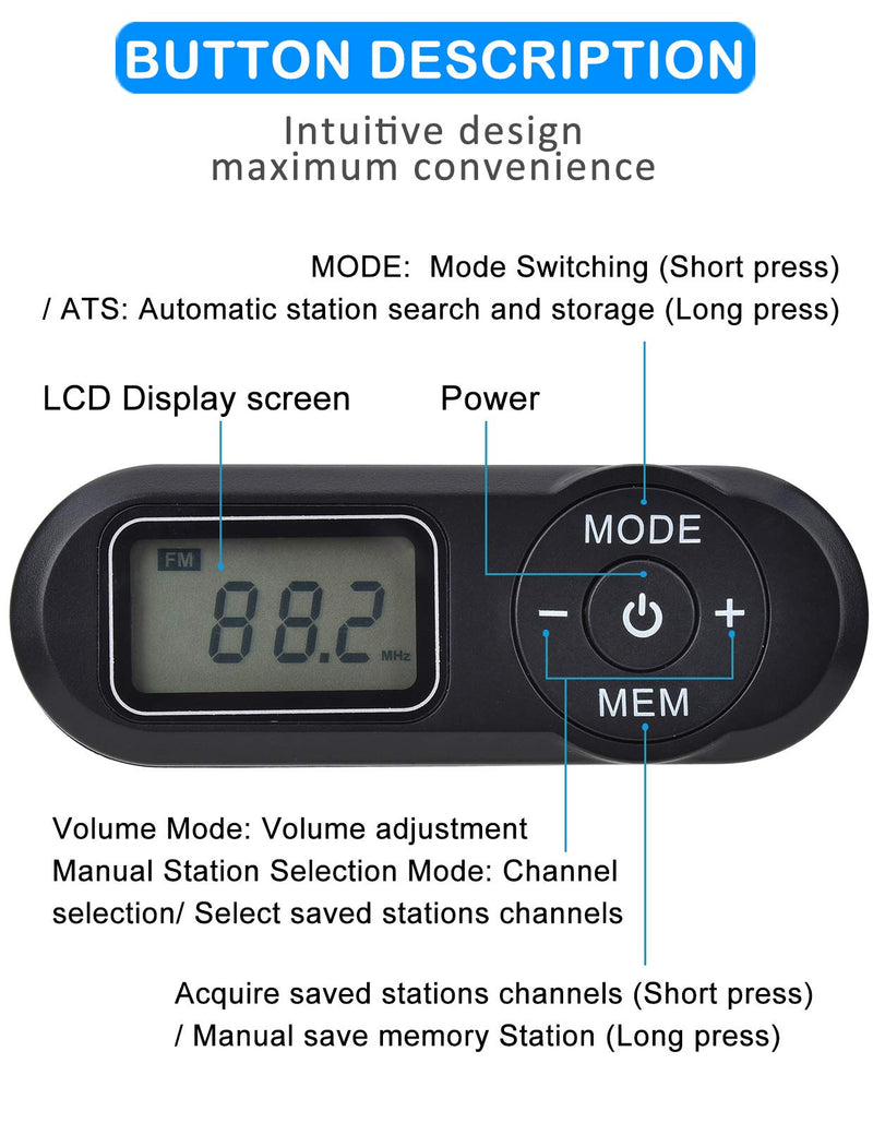 Portable Radio, ZHIWHIS FM Digital Tuner with Best Reception, Pocket Transistor Receiver with Stereo Sound, Battery Operated Walkmen with Scan and Preset Black