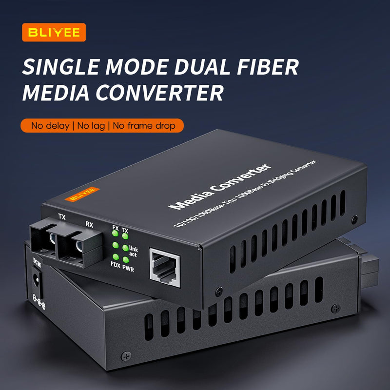 Gigabit SingleMode Fiber to Ethernet Media Converter, Dual SC Fiber, 1000Base-LX to 10/100/1000Base-Tx Gigabit SMF Fiber SC to Copper RJ45 Ethernet Converter, up to 20km, UL Certified Gigabit Single Mode Fiber to Media Converter