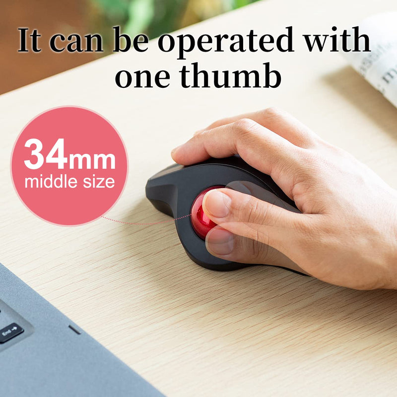 SANWA Wired Ergonomic Trackball Mouse, Optical Vertical Rollerball Mice, Silent Buttons, 34mm Trackball, 600/800/1200/1600 Adjustable DPI, Compatible with MacBook, Laptop, Computer, Windows, macOS