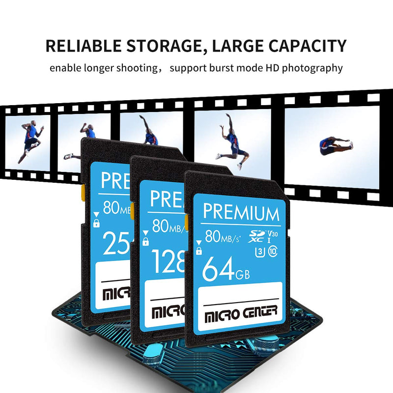 Premium 64GB SDXC Card from MicroCenter, Class 10 SD Flash Memory Card UHS-I C10 U3 V30 4K UHD Video R/W Speed up to 80/35 MB/s for Cameras Computers Trail Cams (64GB)