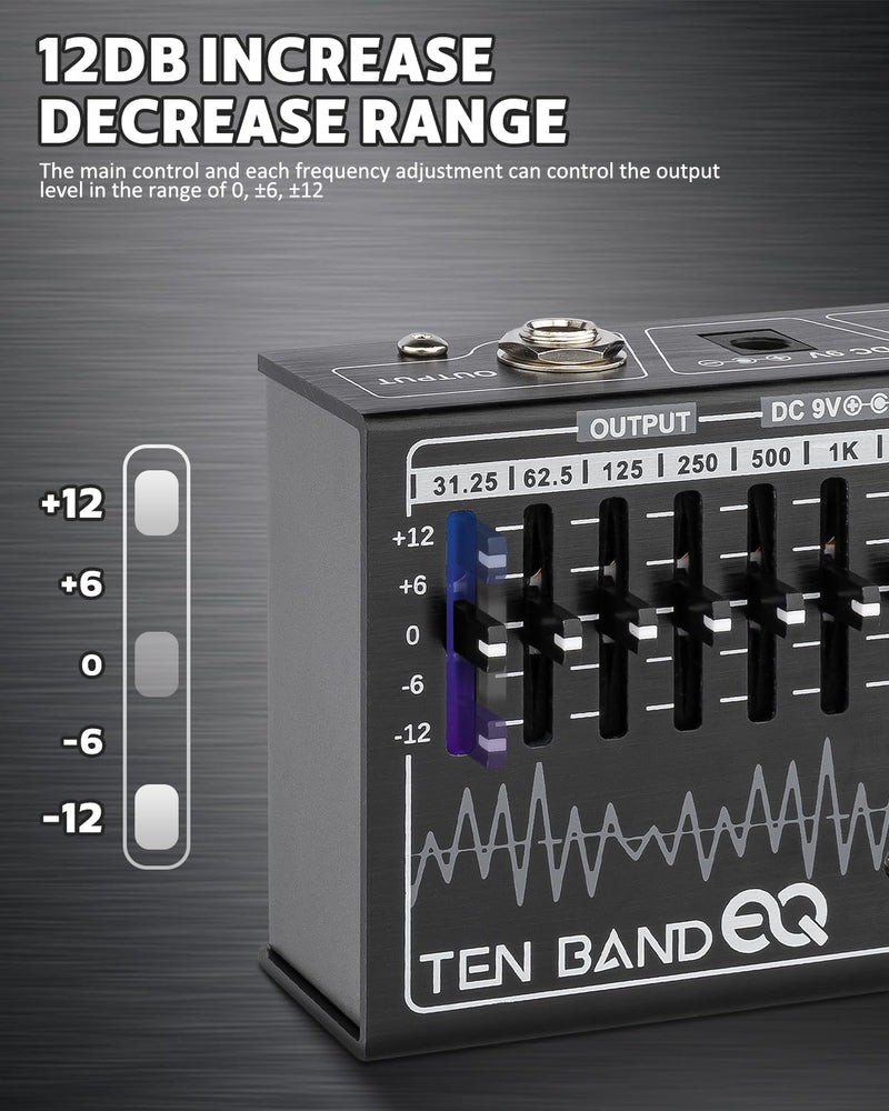 STRICH EQ Pedal for Electric Guitar,10-Band Equalizer Effects Pedal, Equalizer for Guitar and Bass, 10 Frequency Bands (31.25Hz–16kHz) with ±12dB Gain/Attenuation for Each Band, TEN BAND EQ