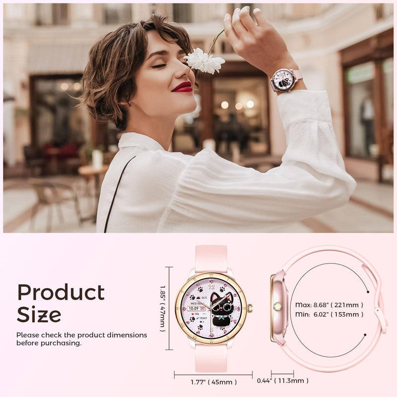 Smart Watches for Women 1.27" HD Roman Dial Sports Watches IP68 Waterproof | Activity Trackers with Heart Rate Sleep Monitor Smartwatch for iPhone Android Fitness Tracker Reloj Inteligente para Mujer Steel