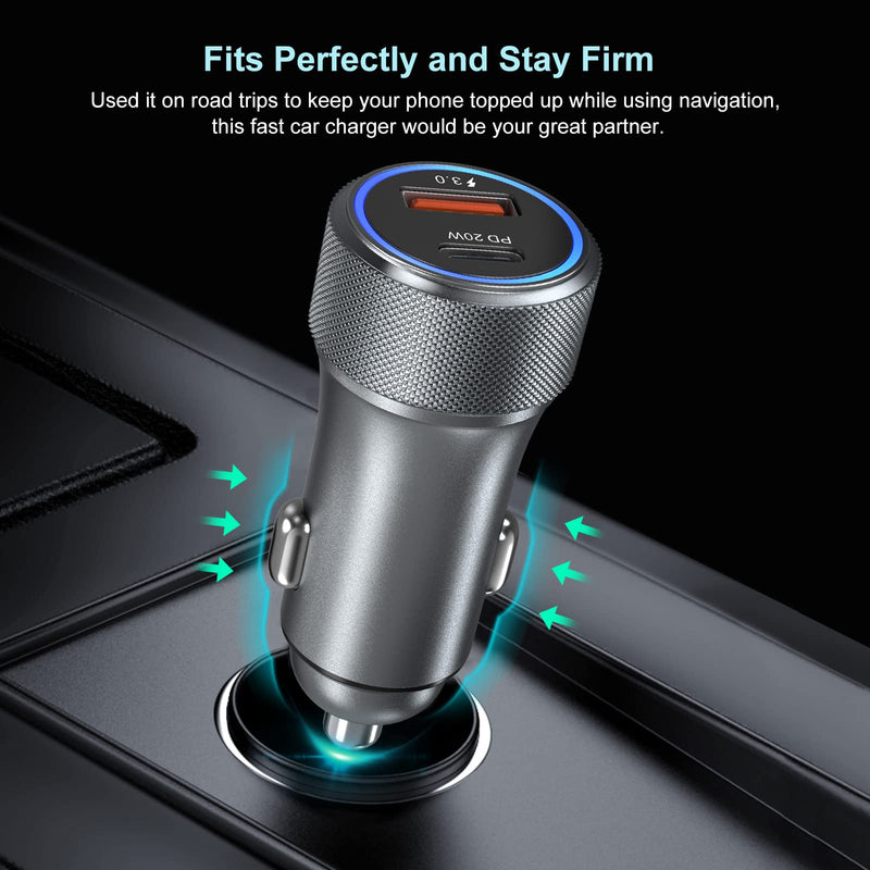 5 Pack USB C Car Charger, Bangfun 36W Dual USB Car Charger Adapter Fast Charge PD&QC 3.0 Cigarette Lighter USB Charger Compatible iPhone 15 14 13 12 11 Pro Max SE,iPad,Samung S24/S21/S20, Pixel(Grey) Grey
