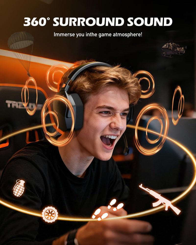 [AUSTRALIA] - NUBWO Wireless Gaming Headset with Mic for Ps5 Ps4 PC, Zero Interference, 100-Hour Battery All-Day Play, 23ms Sync for Fortnite & Call of Duty/FPS Gamers, Triple Mode All Devices Compatible - Orange 