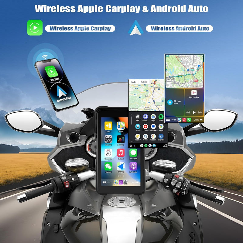 Motorcycle Carplay Screen GPS Navigation System with Wireless Carplay and Android Auto, 5 Inch Portrait Car Play for Moto Waterproof Siri G00gle Assistant P2-5 inch