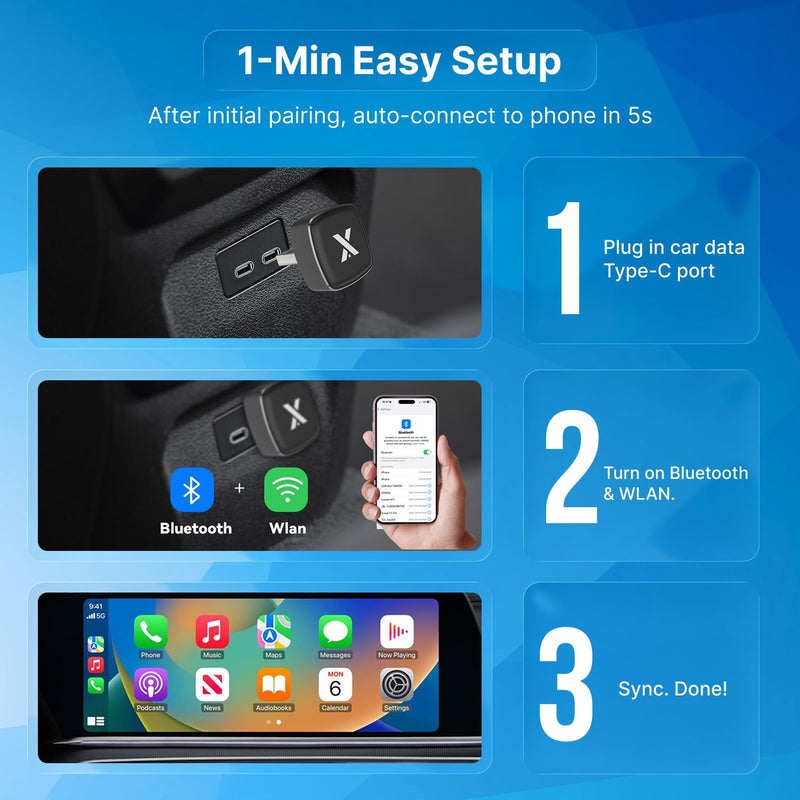 Mini Wireless CarPlay & Android Auto Adapter Wireless Converter | Aluminum & Glass Build, Dual 5G Chips, Low Latency Auto Connect, OTA Update, Plug & Play for Wired CarPlay/Android Auto Cars USB Type A