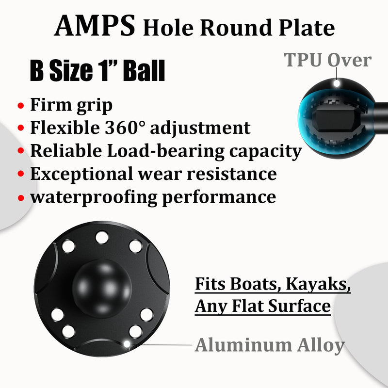 LOKTENWO Aluminum Alloy Fish Finder Mount, Marine Electronic Mount | With B Size 1" Ball Rectangle Plate, 5.9" Medium Arm, AMPS Hole Round Base Compatible with Garmin, Lowrance, Raymarine