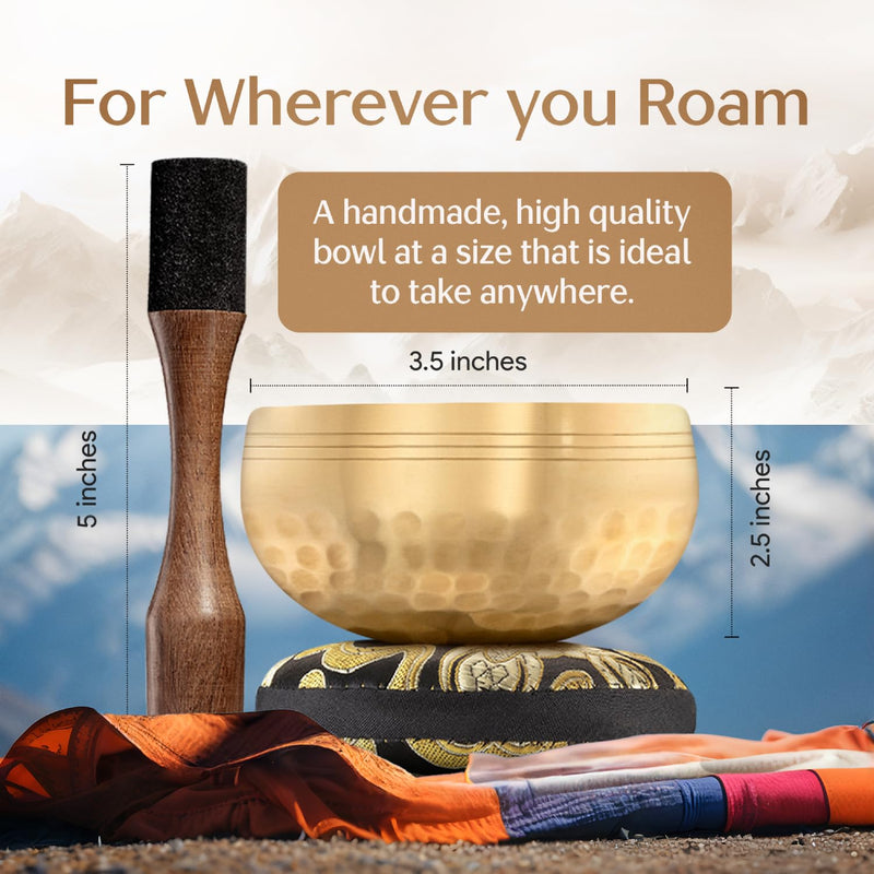 Tibetan Singing Bowl Set – Authentic Plain Design – Sound Bowl & Meditation Bowl with Cushion, Mallet & Guide – Chakra Balancing – Sound Bath Instruments – Therapeutic Sound Devices Beaten Bronze Without Case