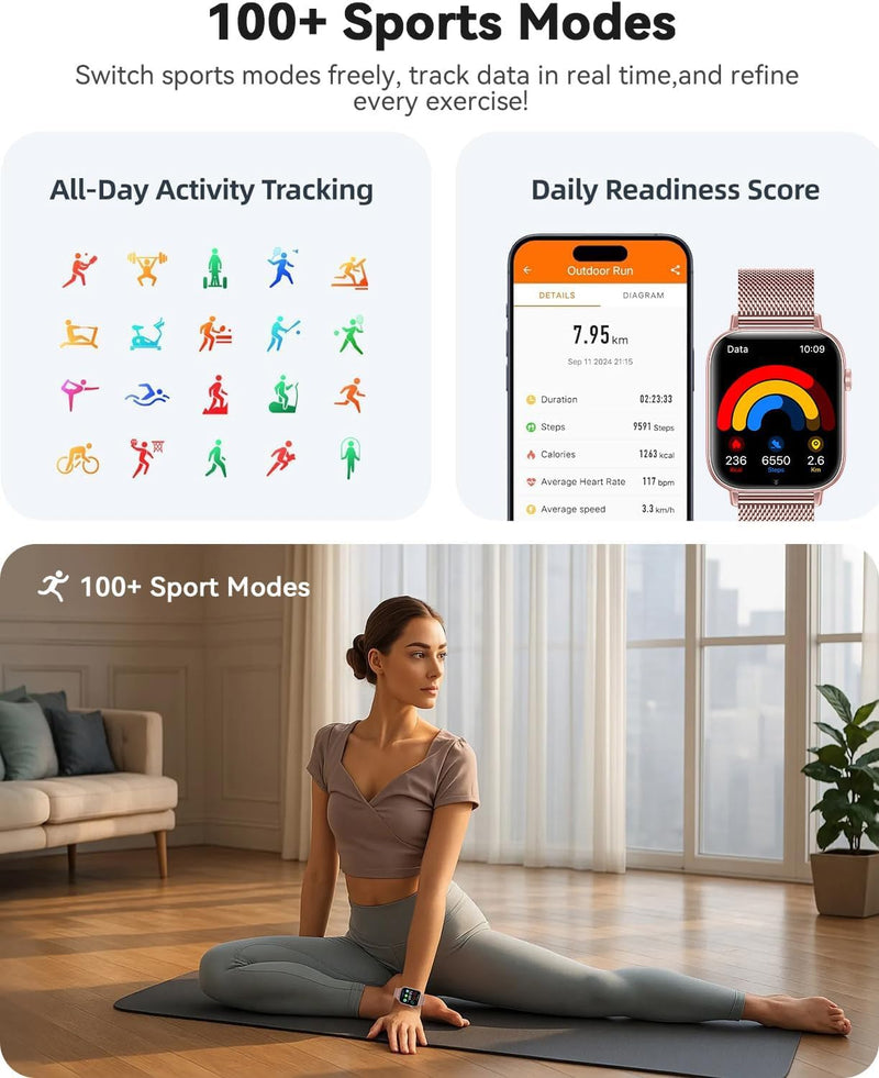 [AUSTRALIA] - Smart Watches for Women,Fitness Tracker Smartwatch for Android Phones/iPhone Compatible,1.85" Womens Watch with Blood Pressure Monitor,Calls and Messages/Heart Rate/Sleep/Female Cycle Pink 