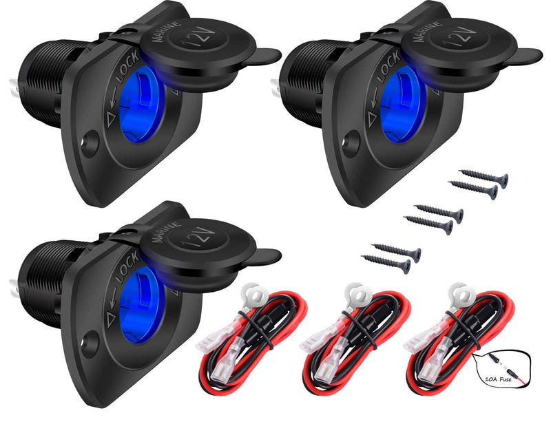 DaierTek 3 pcs Lighted Car Cigarette Lighter Socket and 3 pcs PD Type C USB Charger Socket