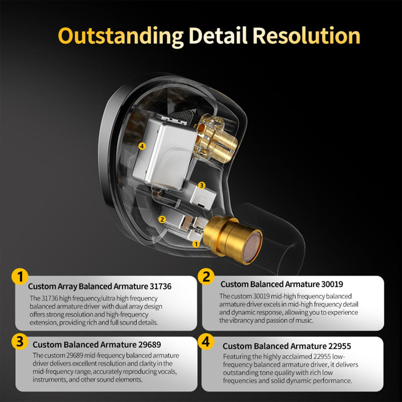 Linsoul x KZ AS10 PRO 5BA Wired Earbuds HiFi in-Ear Earphones | with Mirror Polygon Faceplate, 2 Pin Detachable Cable for Audiophile, with Mic