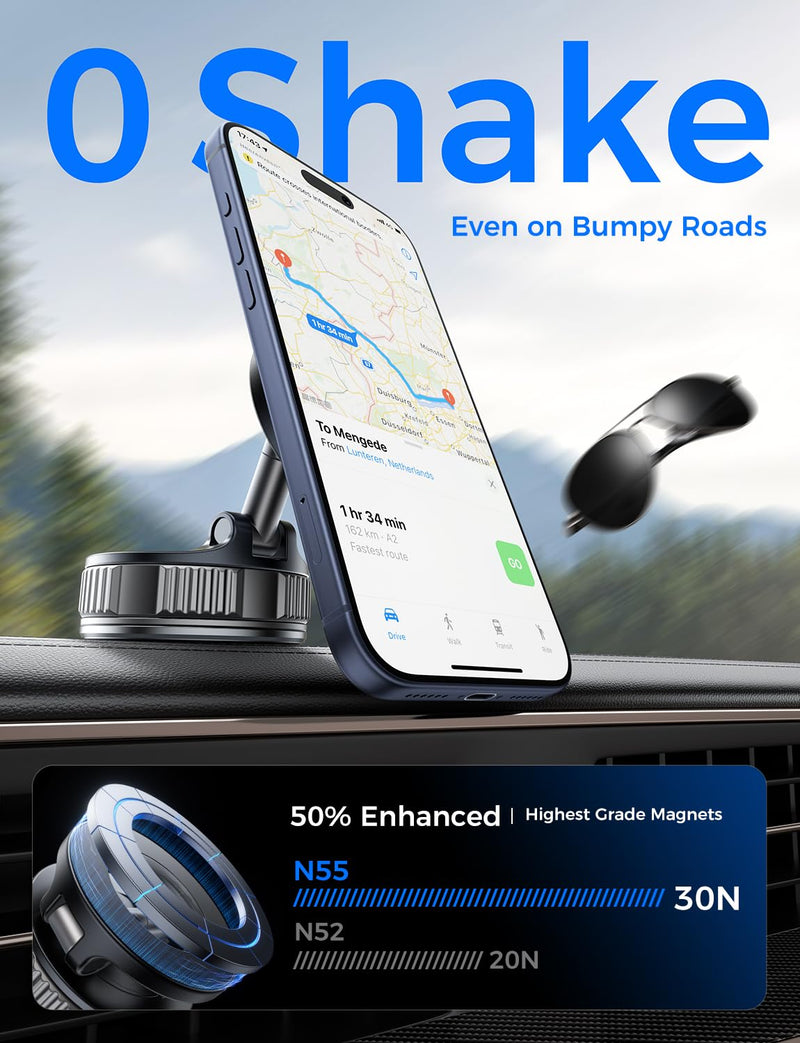 Car Mount, [Washable] Dual-Adhesion Magnetic Phone Holder for Car, 360° Adjustable Nano Gel Vacuum Phone Mount Car Accessories for Women Men for iPhone 17 16 15 14 13 12 Pro Max
