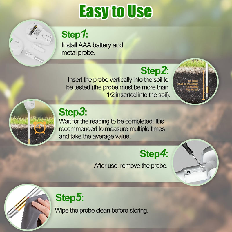 [AUSTRALIA] - SPECILITE 6-in-1 Soil Tester, Digital Soil Moisture Meter/PH Meter/Sunlight/Temperature/Fertility Monitor with 2 Removable Probe, Dual Screen Soil Test Kit for Gardening, Lawn, Indoor & Outdoor Plant 