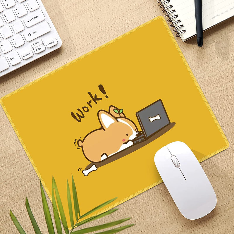 Gaming Mouse Pad with Nonslip Rubber Base|Comfy, Foldable Mat for Desktop, Laptop, Keyboard, Rectangle Mouse Pad with High Resolution Enjoy Precise & Smooth Operating Experience by Qisan(Work Corgi) Yellow -Work Corgi(Rectangle standard)