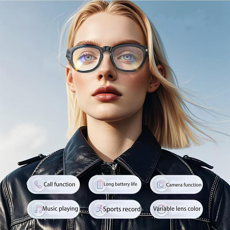 AI Smart Glasses with 2K Camera & Flash Light, Real-Time Translation | 100+ Language Translation, Bluetooth Music Calls, Photochromic Blue Light Filter Lenses, Hands-Free Wearable Eyewear