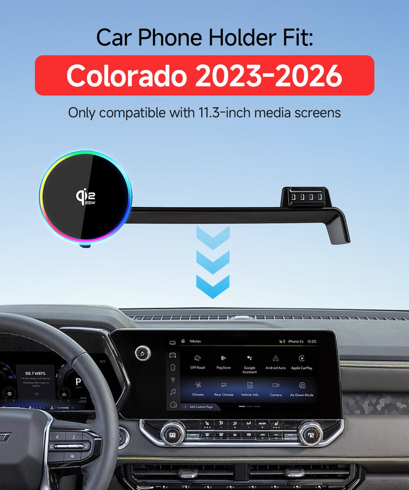 Qi2.2 25W Wireless Charger Car Phone Mount for Chevrolet Colorado 2023-2026 | 11.3" Screen Magsafe Magnetic Accessories Fast Charging Cell Phone Holder Compatible with iPhone Android, Navigation Bracket