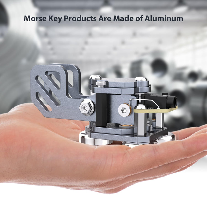 Mini CW Key Automatic Morse - Radio HAM Send Telegram Double Paddle Morse Code Key with Aluminum Body Three Neodymium Magnets Base Grey