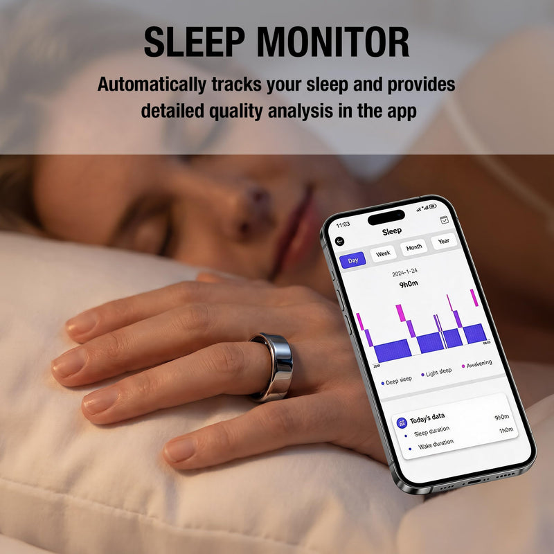 Smart Ring for Women & Men, Health Tracker & 5ATM. (Silver, 8#) | No Subscription Fee，Heart Rate, Blood Oxygen,Blood Pressure, Sleep Heart Rate Tracker for iOS & Android Silver8#