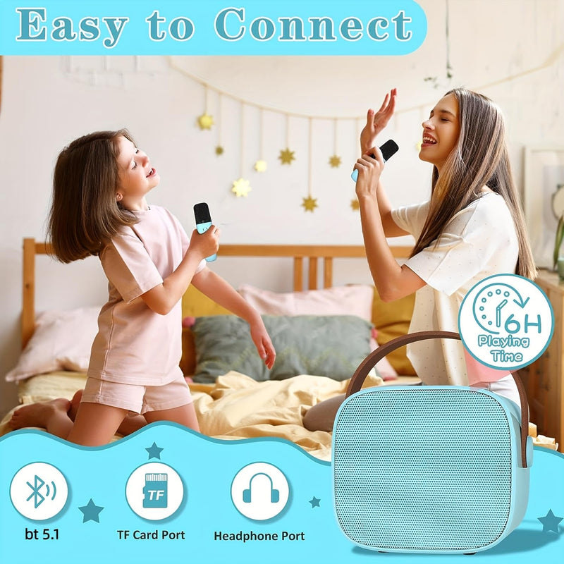 Mini Karaoke Machine with 2 Wireless Microphone, Bluetooth Speaker for Kids and Adults,Gifts for Girls and Boys 4, 5, 6, 7, 8, 9, 10,12+Year Old Toys Birthday Party Home