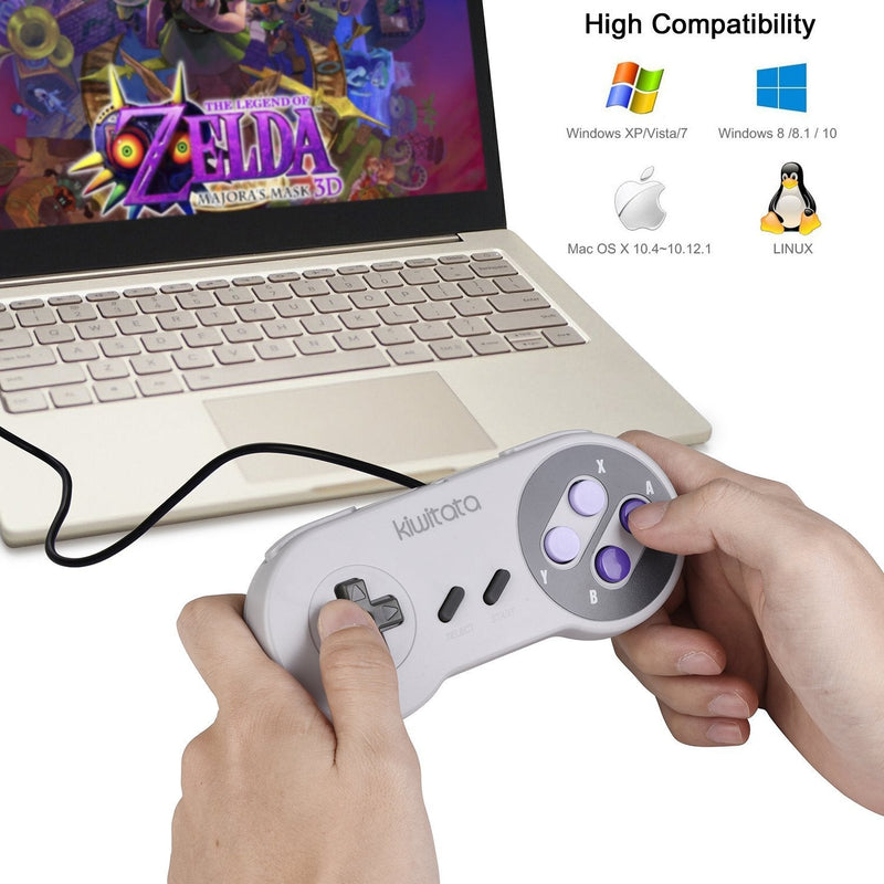 2X Classic SNES USB Controller for Retro Gamings, kiwitatá Super NES USB Wired Game Controller Joystick for Windows PC Mac Raspberry Pi