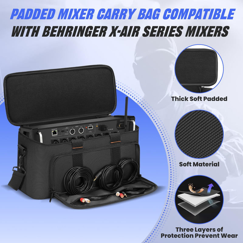 Mixer Carrying Bag Padded Compatible with Behringer X-AIR Series Mixers XR18 XR16 XR12, Mixer Soft Case with Carrying Handle & Shoulder Strap, DJ Gig Bag with Pocket for Mixer & Accessories
