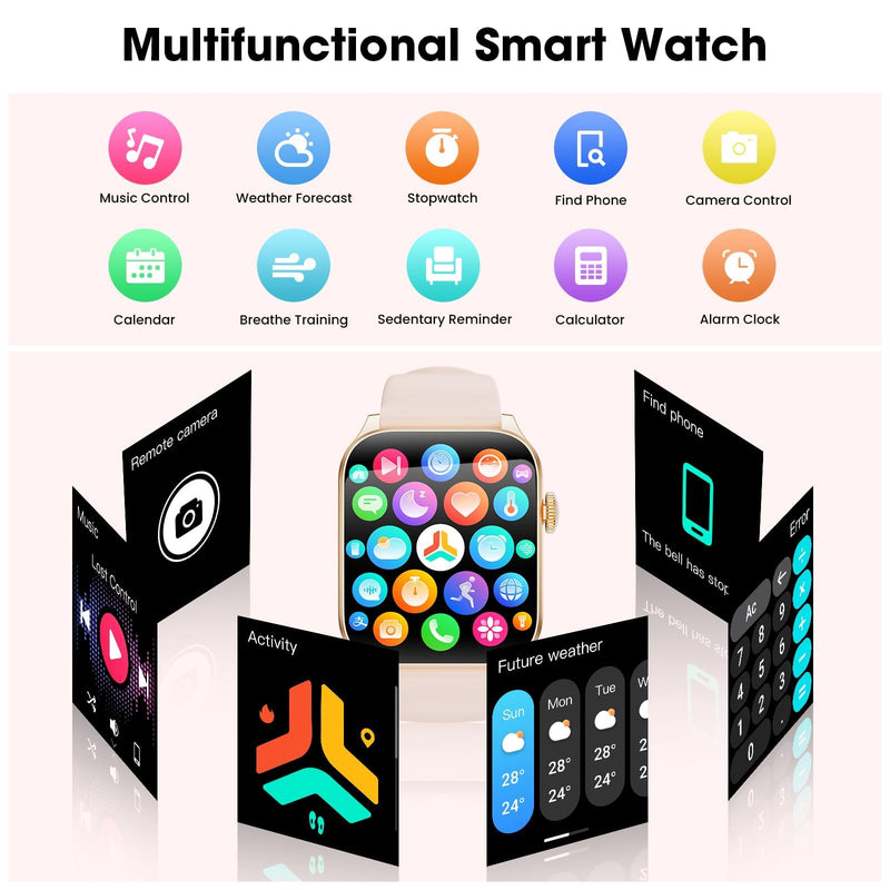 Curve Smart Watch for Men Women, 1.91" Smartwatches with 120+ Sport Modes, Fitness Tracker with Bluetooth Call, Heart Rate, Waterproof Activity Tracker Smartwatch for iOS Android Phones Pink