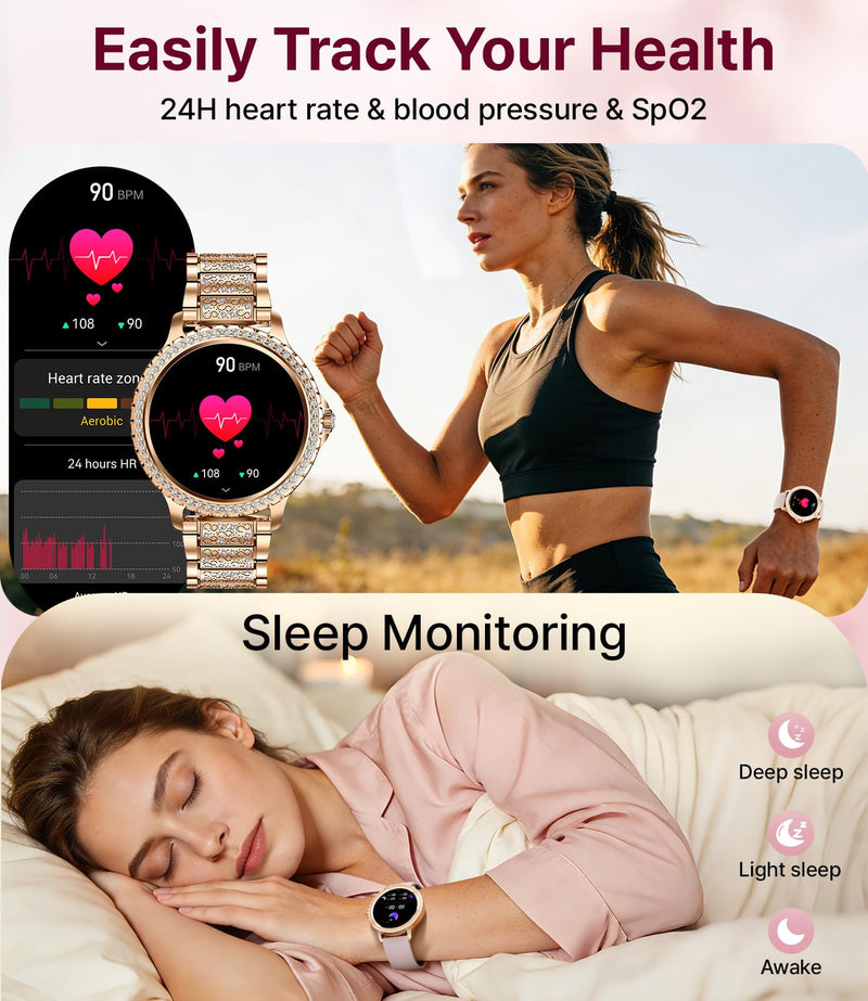 LIGE Smart Watches for Women,1.32" HD Fitness Tracker Watch with Answer/Make Call,AI Voice Control,Heart Rate/Calories/SpO2 Monitor 100+ Sport Modes Ladies Smart Watch for Android iOS (Gold) Gold