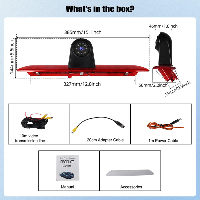 Brake Light Backup Camera for Ford Transit 2014-2018, 140° Wide Angle Wired Rear View Camera with IP67 Waterproof, Night Vision, 720P HD, PAL Signal, Parking Assist for Van Truck