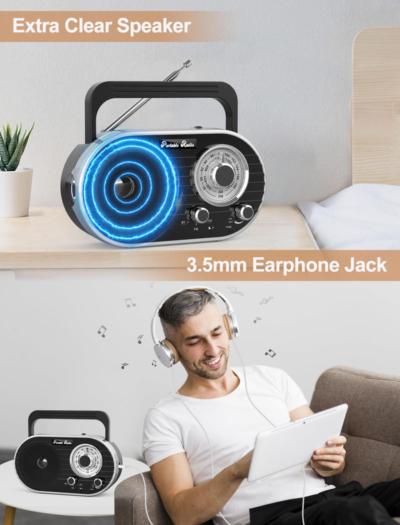 [AUSTRALIA] - Portable AM FM SW Radio with Bluetooth,4000mAh Rechargeable Radio with Big Speaker,Flashlight,Large Knob,Earphone Jack,4 AA Battery Operated Radio,Transistor Radio with Best Reception for Home&Outdoor 