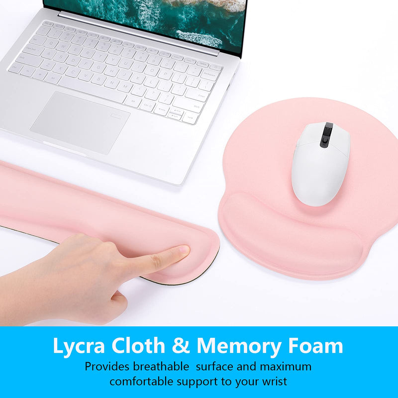 Dapesuom Keyboard Wrist Rest and Mouse Pad with Wrist Support, Memory Foam Wrist Rests for Keyboard and Mouse Set, Ergonomic Wrist Pad with Non Slip Base for Easy Typing and Pain Relief, (HSTZ-Pink) Pink