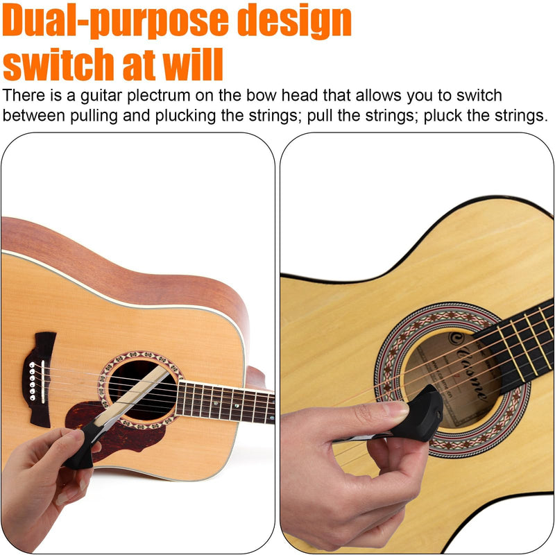 Guitar Bow Kit, 2-in-1 Horsehair Aluminum Alloy Guitar Bow Pick with Rosin Sandpaper Cloth Fun Acoustic Instrument Playing Tools Create Violin & Cello Sounds Creative Gift for Music Lover