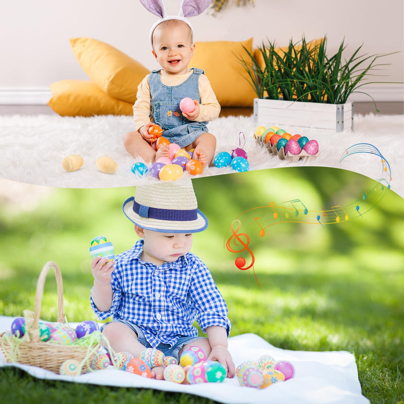 Morcheiong 24 Pcs Wooden Egg Shakers, DIY Egg Shakers Musical Instruments Set with 24 Pcs Multicolor Pens, Egg Maracas Easter Egg Favors for Kids