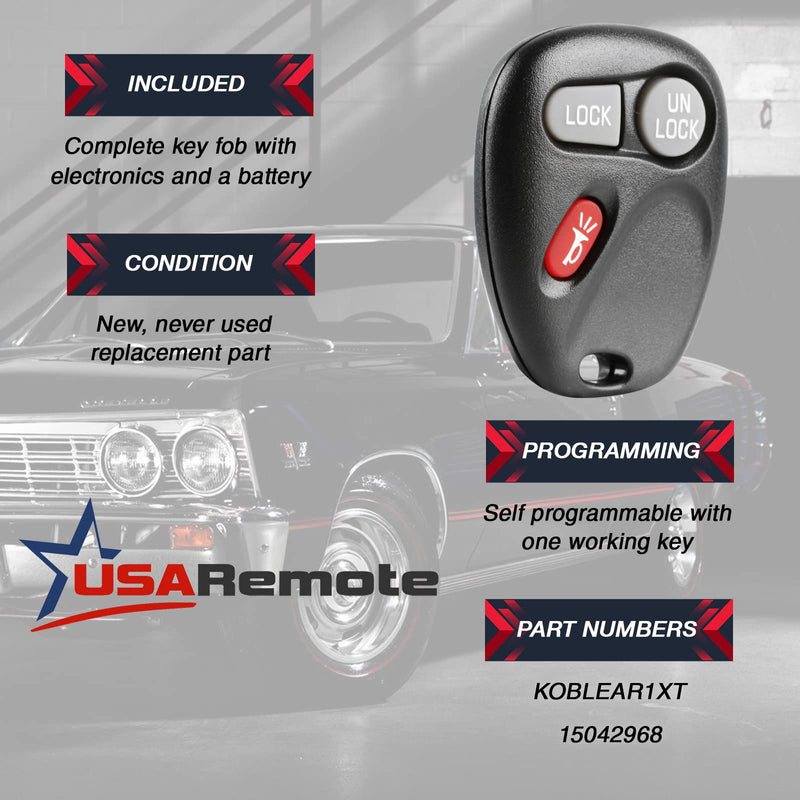 2001 2002 Key Fob Keyless Entry Remote fits Cadillac Escalade/Chevy Avalanche S10 Silverado Suburban Tahoe/GMC Sierra Sonoma Yukon (KOBLEAR1XT, 15042968) g-968