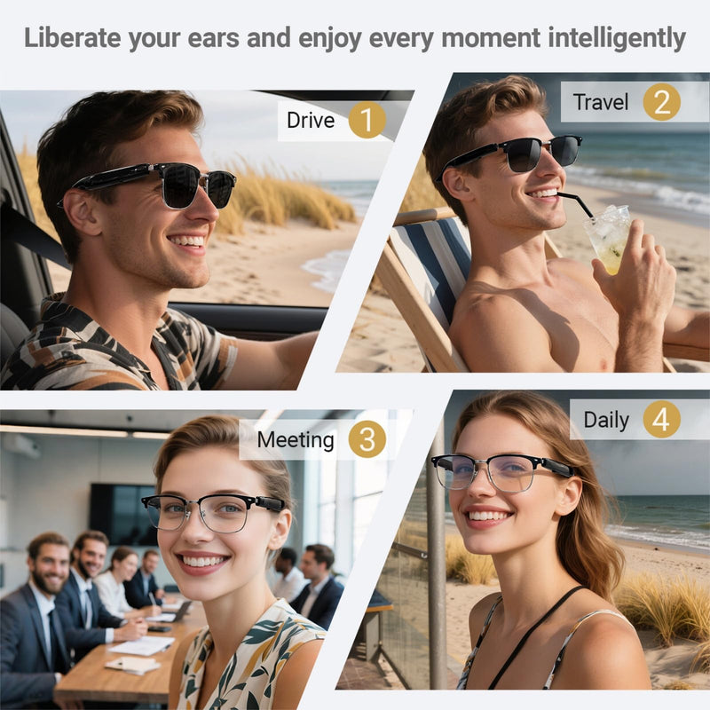Smart Glasses UV Protection, Bluetooth Glasses for Men, Smart Sunglasses for Women, Wireless Music & Calls Upgrade Translation One with Bluelight