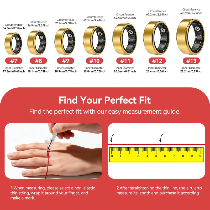 Smart Ring Fitness Tracker for Women and Men, Heart Rate Monitor, Sleep and Stress Monitoring, Menstrual Cycle Tracking, Step Counter, IP68 Waterproof, No Subscription, Compatible with iOS and Android Silver 13