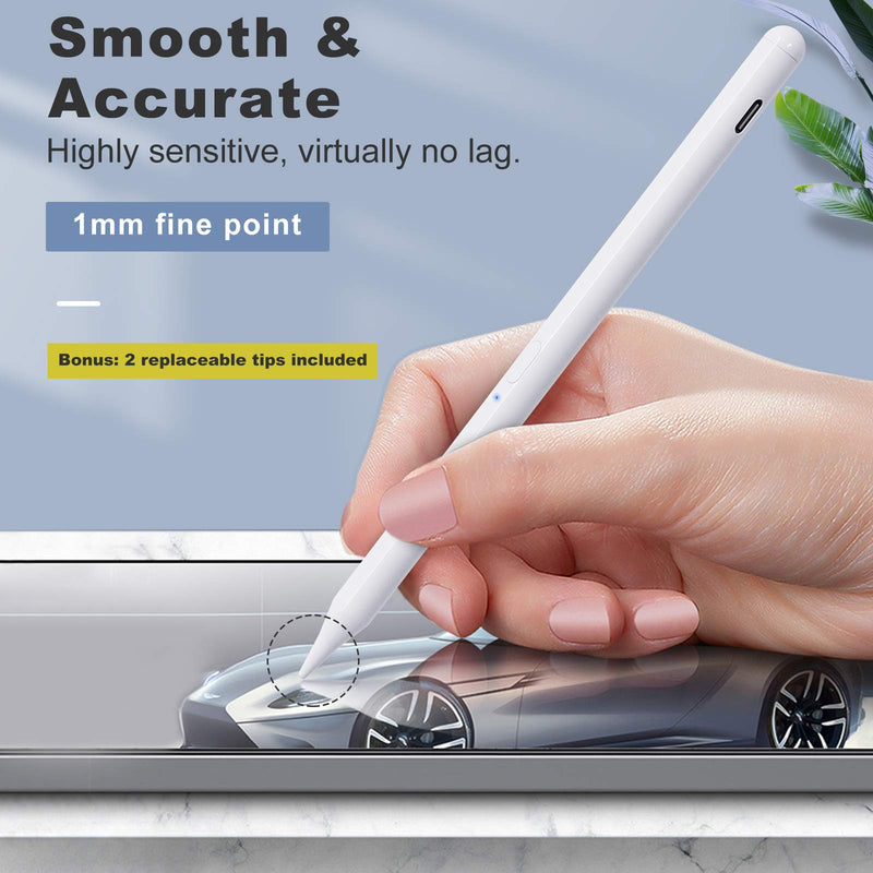 MoKo Stylus Pen for iPad with Palm Rejection, iPad Pencil for 2018-2022 Apple iPad 9th 8th 7th 6th Generation iPad Air 5th 4th 3rd Gen iPad Pro 11-12.9 Inch iPad Mini 6th 5th Gen, Tilt& Magnetic,White White