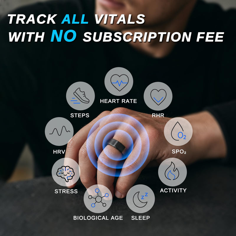 Smart Ring for Men & Women, Fitness and Health Tracker Ring(Black 11) | Heart Rate Monitor, SpO2, Sleep Tracking & Step Counter, IP68 Waterproof, No Subscription Fee, iOS & Android Compatible Black