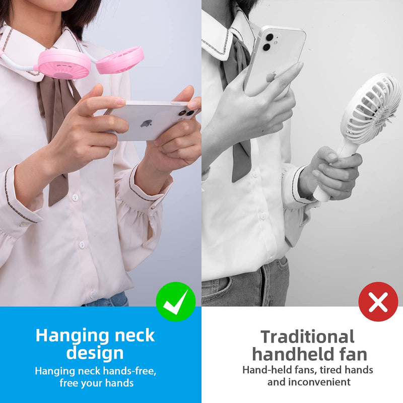 Portable Hanging Neck Sports Fan, Hands Free Personal Wearable Fan-USB Rechargeable Headphone Neckband Fan,3 Speeds,2000mAh,360 Degree Free Rotation Fit for Outdoor Office and Kitchen Pink
