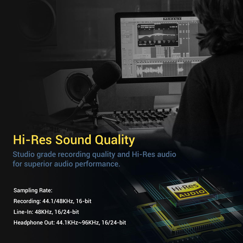 Cubilux HLMS-C5 USB to 6.35mm Audio Audio Adapter for Recording, Podcasting Live Streaming, USB A to 1/4-Inch AUX HUB with Mono Microphone Input, Stereo Line-In and Headphone Out
