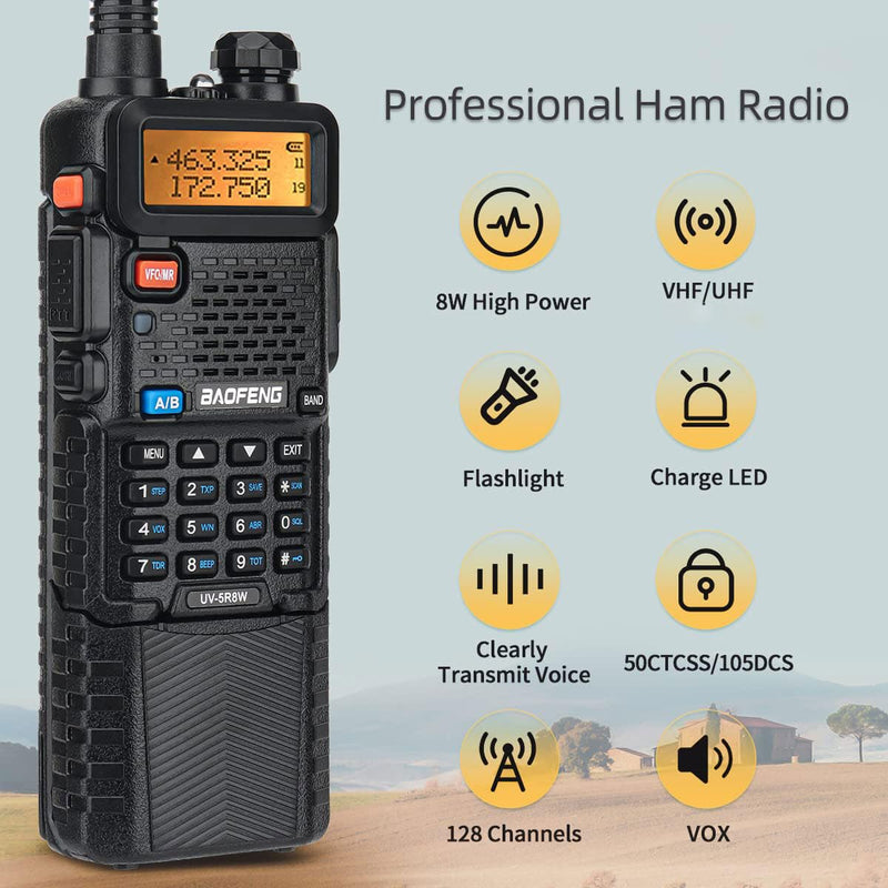 [AUSTRALIA] - BAOFENG UV-5R 8W Ham Radio High Power Dual Band Portable Two Way Radio Long Range Rechargeable Handheld Radio (Black-1Pack)… 