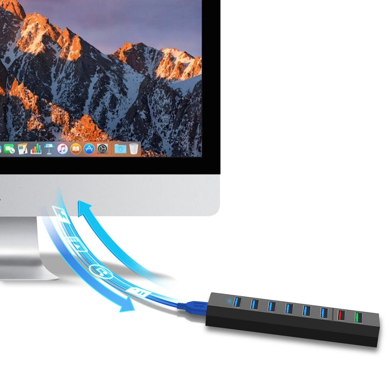 8-Port USB Hub, RAOYI USB Hub 3.0 Powered, 6 Port USB 3.0 Data Hub with 12V Power Adapter, 3.3ft USB Cable for MacBook, Mouse, Laptop, PC, USB Flash Drives, HDD Hard Drive (Black) Black