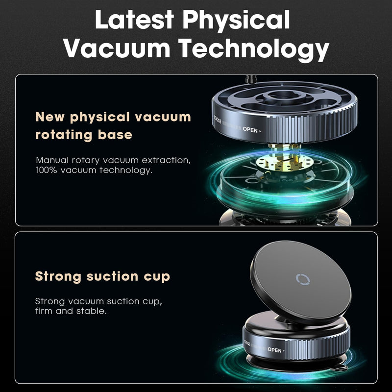 Magnetic Phone Holder Vacuum Suction Cup Gym Phone Mount Double Sided Strong Adsorption Phone Holder for Smooth Surface Automotive Central Control Screen Compatible with All Cell Phone-Black