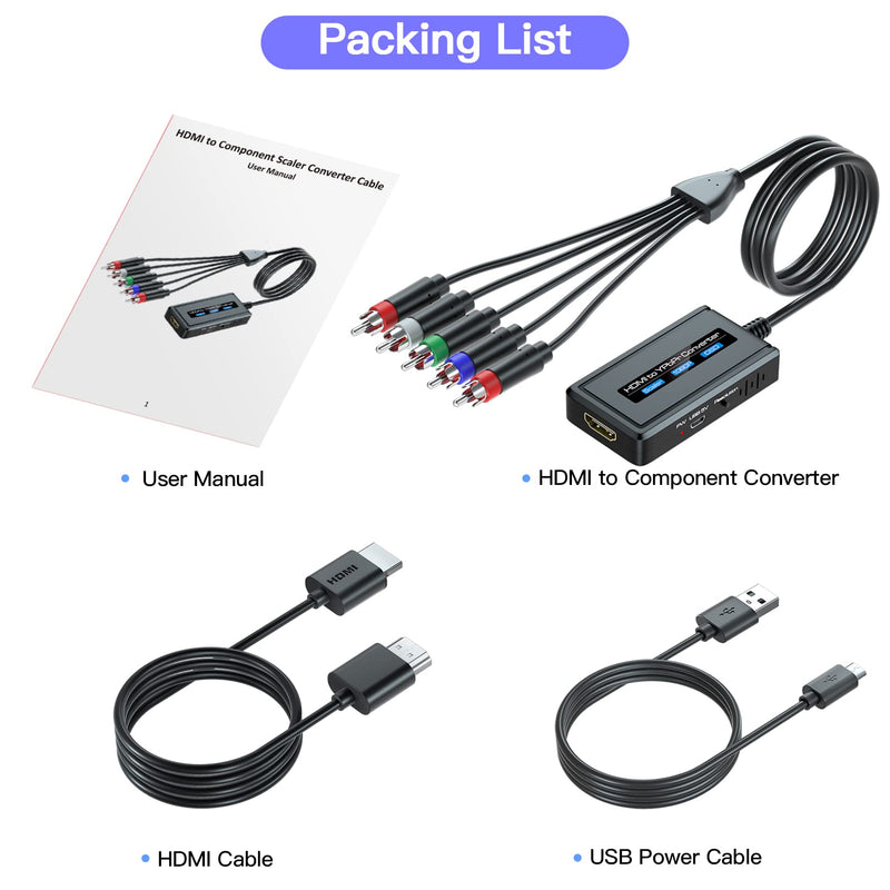 HDMI to Component Converter Cable with Scaler Function, 1080P HDMI to YPbPr Scaler Converter Supports 1080i HD Input for Old TVs Black