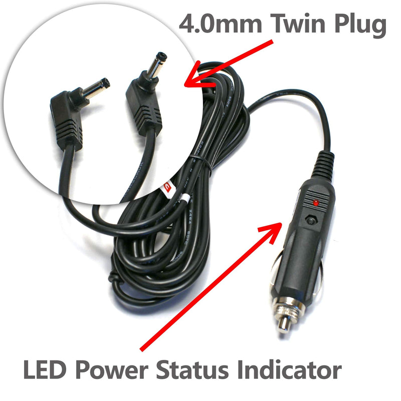 EDO Tech 11' Long Dc Vehicle Adapter Car Charger Power Cord for All Sylvania Insignia 7" 9" 11" Dual Screen Portable DVD Player
