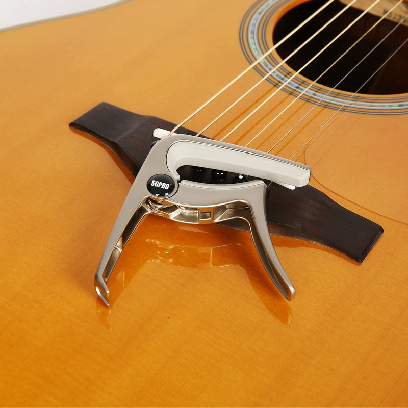 Guitar Capo 3-in-1: Acoustic & Electric Capo, Guitar Pin Puller, Pick Holder - Hidden Spring Design, Trapezoid Silicone Rubber Pad, Superior Zinc Alloy (Pink) Pink